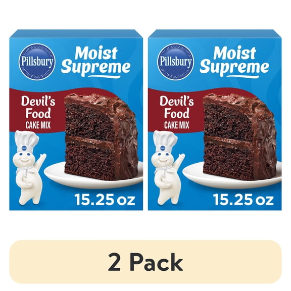 (2 pack) Pillsbury Moist Supreme Devil's Food Cake Mix, 15.25 oz Box