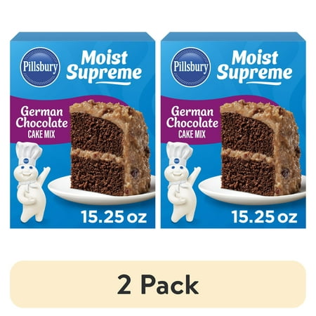 (2 pack) Pillsbury Moist Supreme German Chocolate Cake Mix, 15.25 oz Box