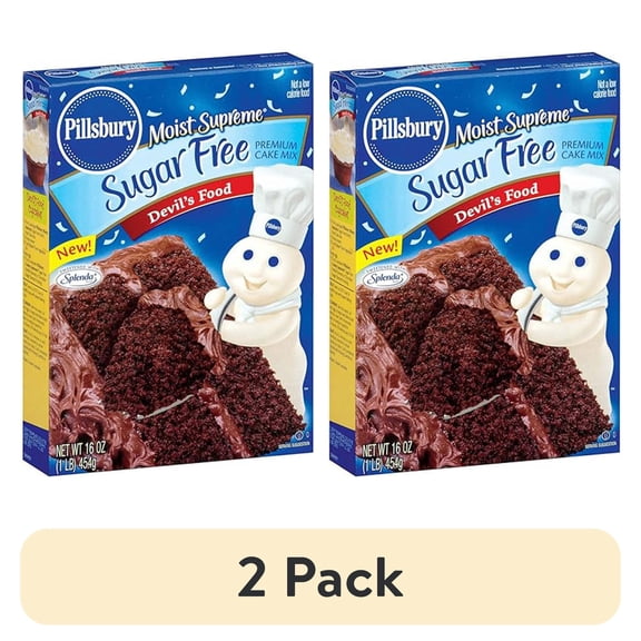 (2 pack) Pillsbury Moist Supreme Sugar Free Devil's Food Cake Mix, And Pillsbury Creamy Sugar Free Frosting Chocolate Fudge