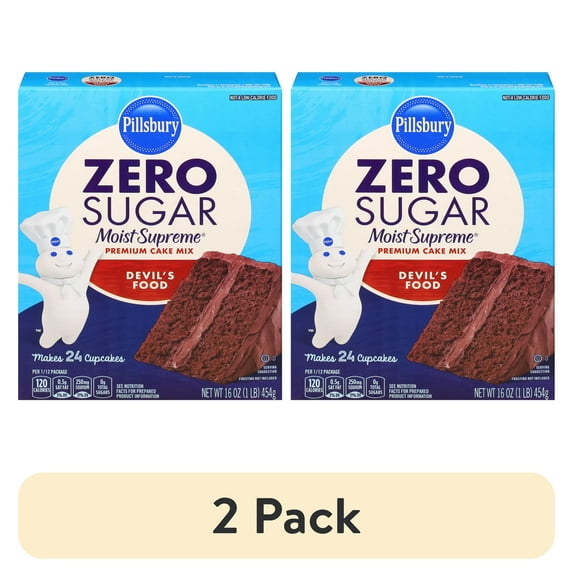 (2 pack) Pillsbury Zero Sugar Moist Supreme Devil's Food Premium Cake Mix, 16 oz Box