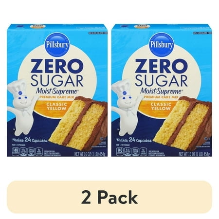 (2 pack) Pillsbury Zero Sugar Moist Supreme Yellow Premium Cake Mix, 16 oz Box