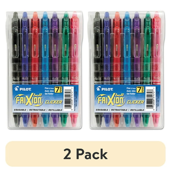 (2 pack) Pilot FriXion Clicker Erasable Gel Ink Pens, Fine Point (0.7mm), Assorted Ink, 7 Count