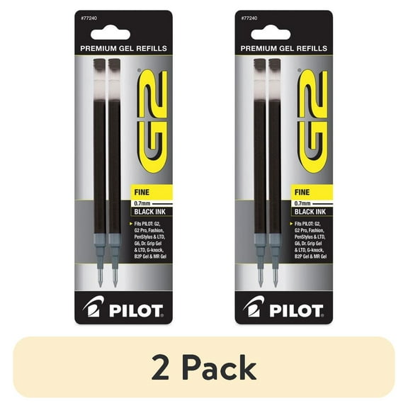(2 pack) Pilot G2 Gel Pen Refill for G2, Fine Point, 0.7mm, Black Ink, 2 Count