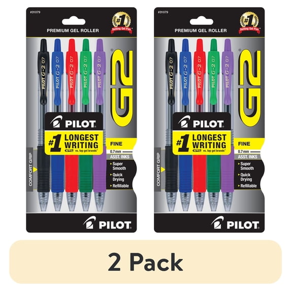 (2 pack) Pilot G2 Premium Retractable Gel Ink Pens, Fine Point (0.7 mm), Assorted Ink, 5 Count
