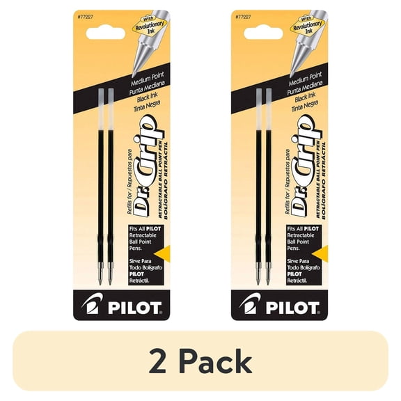 (2 pack) Pilot® Ballpoint Pen Refills, Fits Dr. Grip & All Pilot® Retractable Ballpoint Pens, Medium Point, 1.0 mm, Black, Pack Of 2