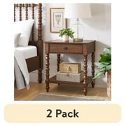 2 pack The Pioneer Woman Harper Spindle Nightstand with USB Charging Ports, Homestead Brown