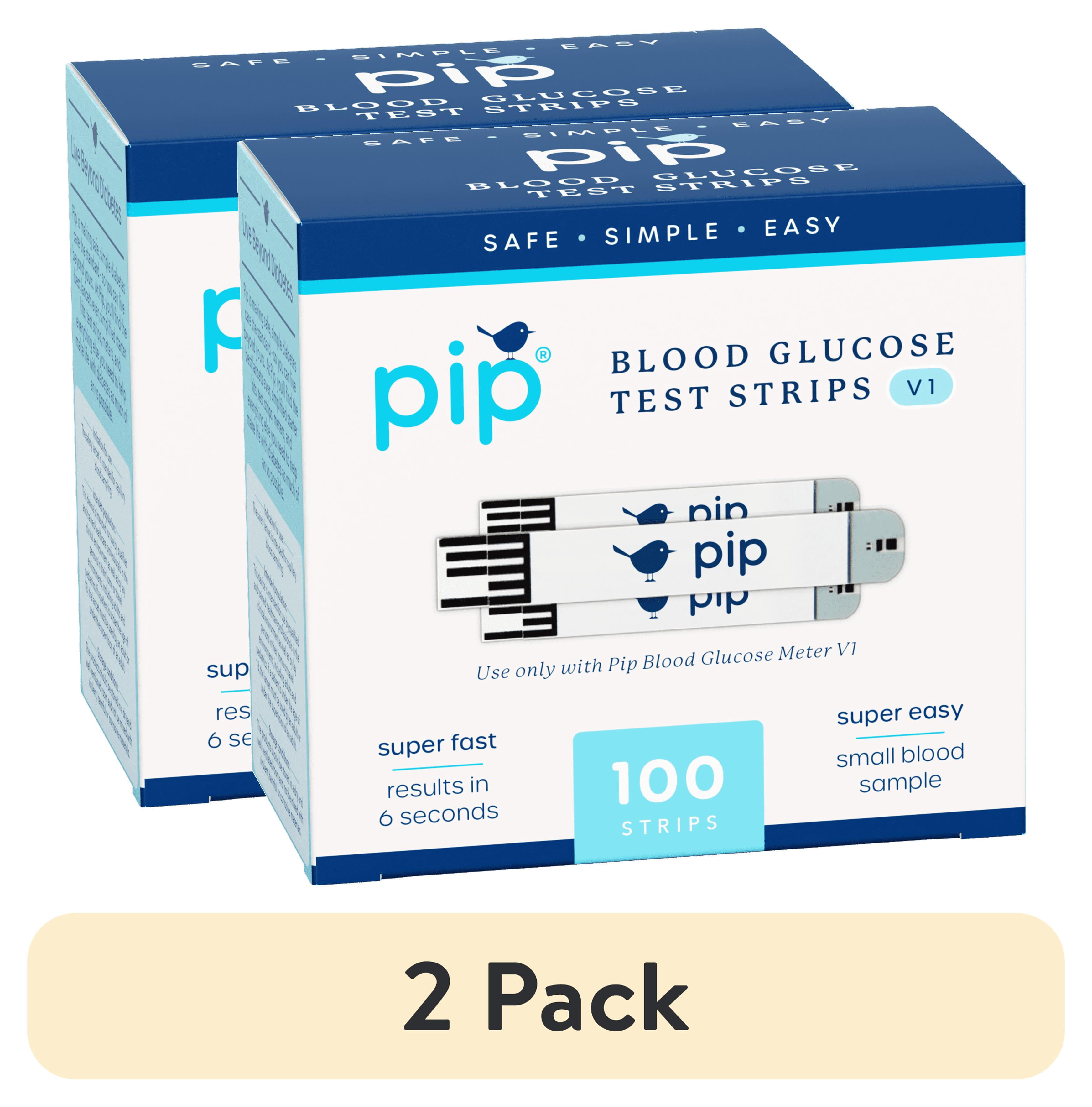 (2 pack) Pip V1 Blood Glucose Test Strips, 100 Count - Diabetic Test Strips for Daily Blood Sugar Testing