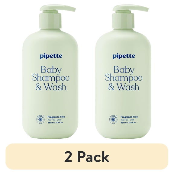 (2 pack) Pipette Tear-Free Baby Shampoo and Wash, Fragrance-Free, 11.8 fl oz