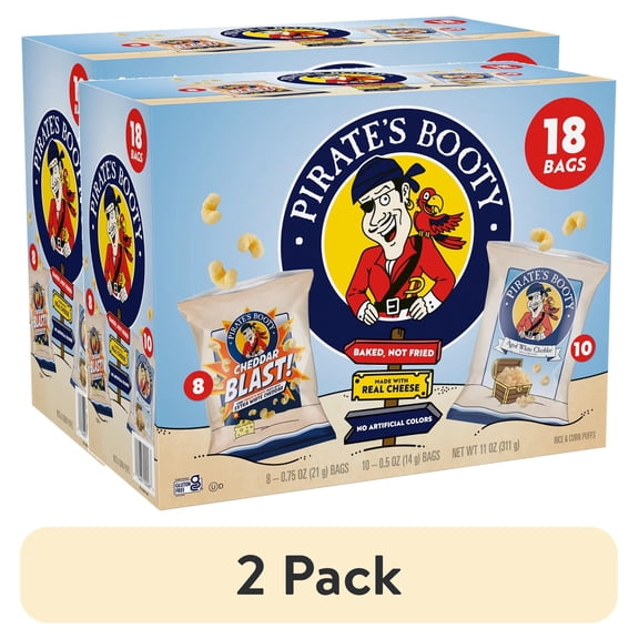 (2 pack) Pirate's Booty Gluten-Free Aged White Cheddar + Cheddar Blast Puffed Kid Snacks Variety Pack (18 count)