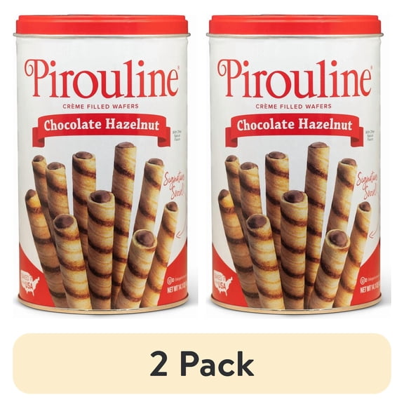 (2 pack) Pirouline Chocolate Hazelnut Creme Filled Rolled Wafers - 14.1oz Tin, 32 Cookies