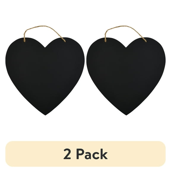 (2 pack) Plaid Surfaces Black Chalkboard Heart Shaped Plaque with Cord, 12" x 12"