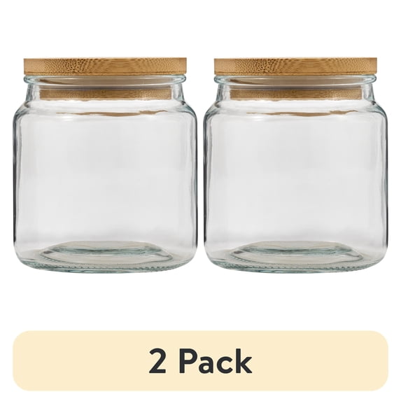 (2 pack) Plaid Surfaces Glass Jar with Bamboo Lid, 550 ml Clear Jar for DIY Arts and Crafts