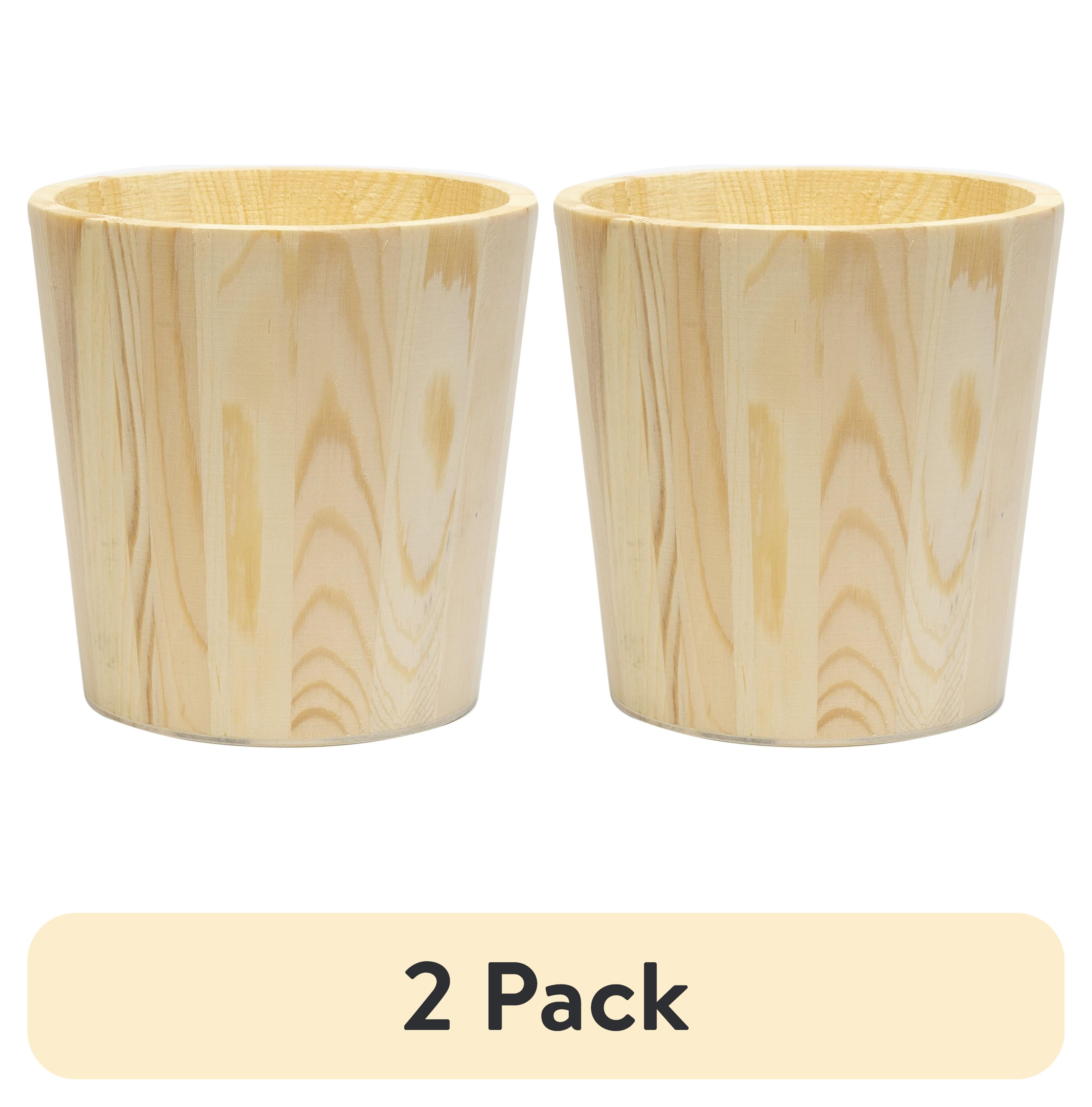 (2 pack) Plaid Unpainted Wood Round Planter, 5" x 5" x 5"