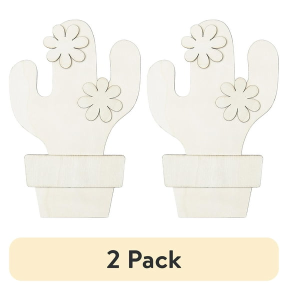 (2 pack) Plaid Surfaces Layered Wood Shape, Cactus