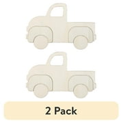 (2 pack) Plaid Unpainted Wood Surface Layered Shape for Arts and Crafts, Truck, 7"