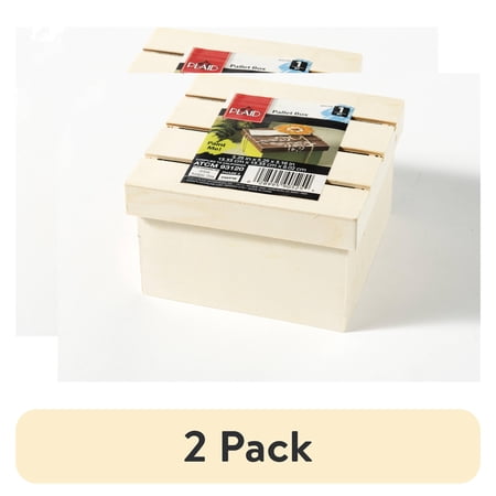 (2 pack) Plaid Unpainted Wood Surface, Pallet Box, 1 Piece, 5.25" x 5.25" x 3"