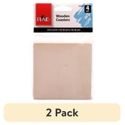 (2 pack) Plaid Unpainted Wood Surface, Square Coasters Set, 4 Piece, 4" x 4"