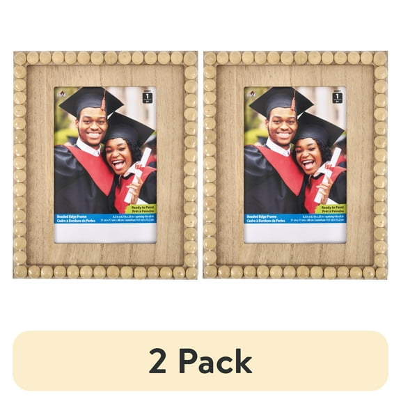 (2 pack) Plaid Unpainted Wood Surfaces Beaded Frame, 4" x 6" Opening