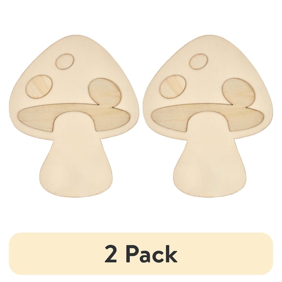 (2 pack) Plaid Unpainted Wood Surfaces, Mushroom, 7"
