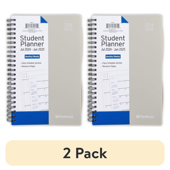 (2 pack) PlanAhead Academic July 2024-June 2025 Student Planner (8 x 5) Gray