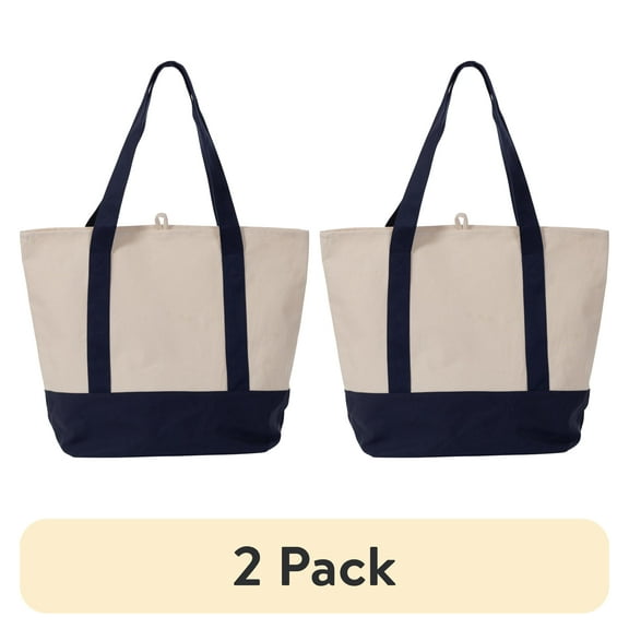 (2 pack) Planet E Canvas Tote Bag, Reusable Grocery Bag, Shopping Bag Eco-Friendly