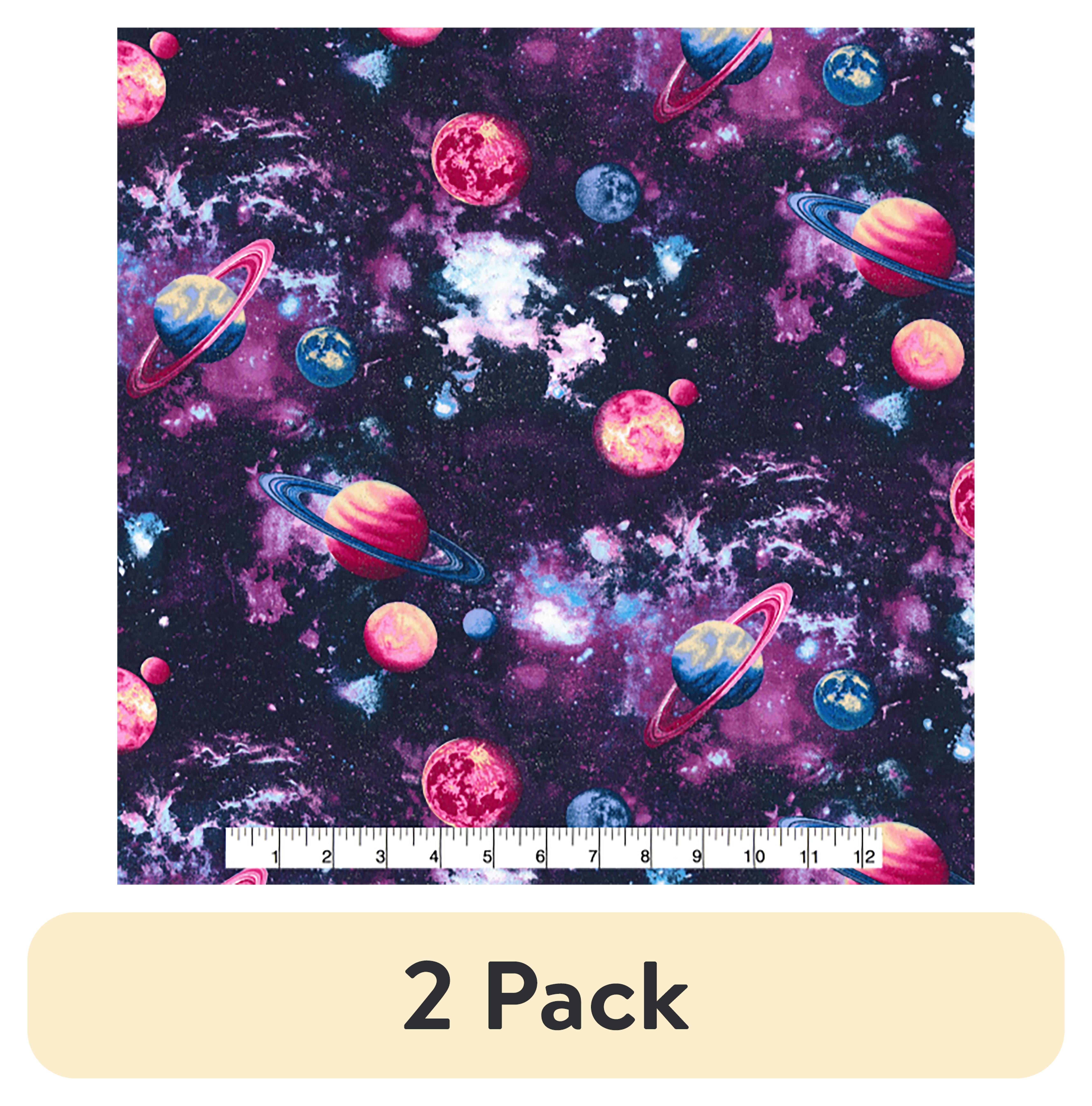(2 pack) Planets 44" 100% Cotton Fabric With Glitter One-Yard Precut, Multi-color