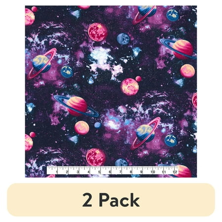 (2 pack) Planets 44" 100% Cotton Fabric With Glitter One-Yard Precut, Multi-color