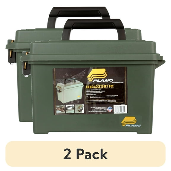 (2 pack) Plano 1712 Large Ammo Box with O-Ring Seal, Brass Latch, and Durable Construction, Holds Multiple Calibers, Green