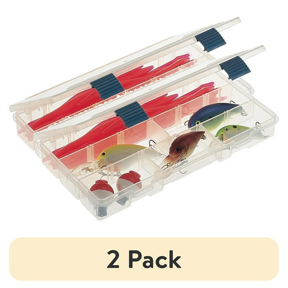 (2 pack) Plano Fishing Tackle Boxes & Bait Storage, Prolatch Adjustable Transparent Stowaway Utility Box, Clear