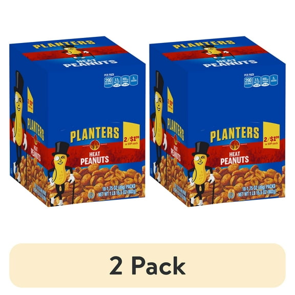 (2 pack) Planters Heat Peanuts, 18 ct Box, 1.75 oz Packs
