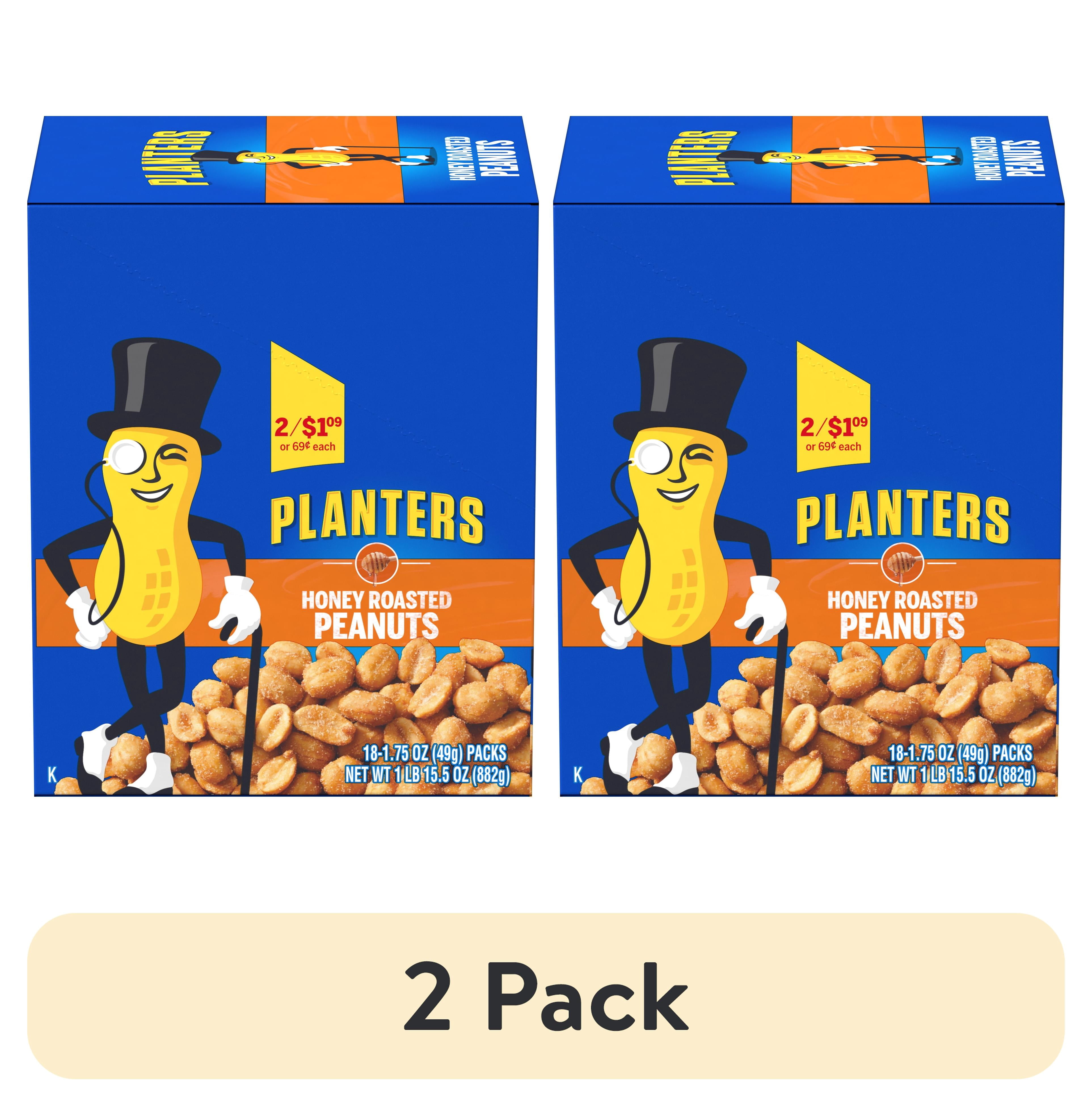 (2 pack) Planters Honey Roasted Peanuts, 18 ct - 1.75 oz Bags