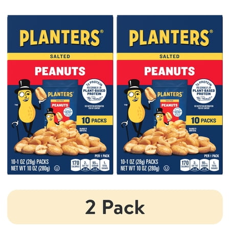 (2 pack) Planters Salted Peanuts, Plant Based Protein, 10-1 oz. Bags