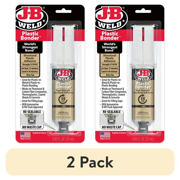 (2 pack) J-B Weld Plastic Bonder Tan Syringe Epoxy Adhesive 25 ml