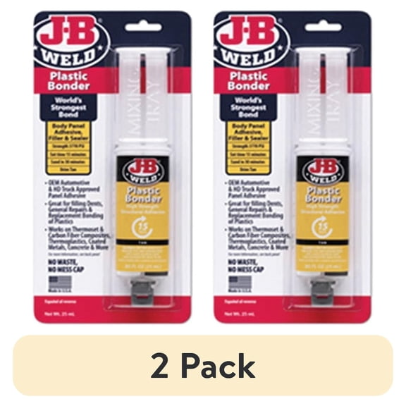 (2 pack) J-B Weld Plastic Bonder Tan Syringe Epoxy Adhesive 25 ml