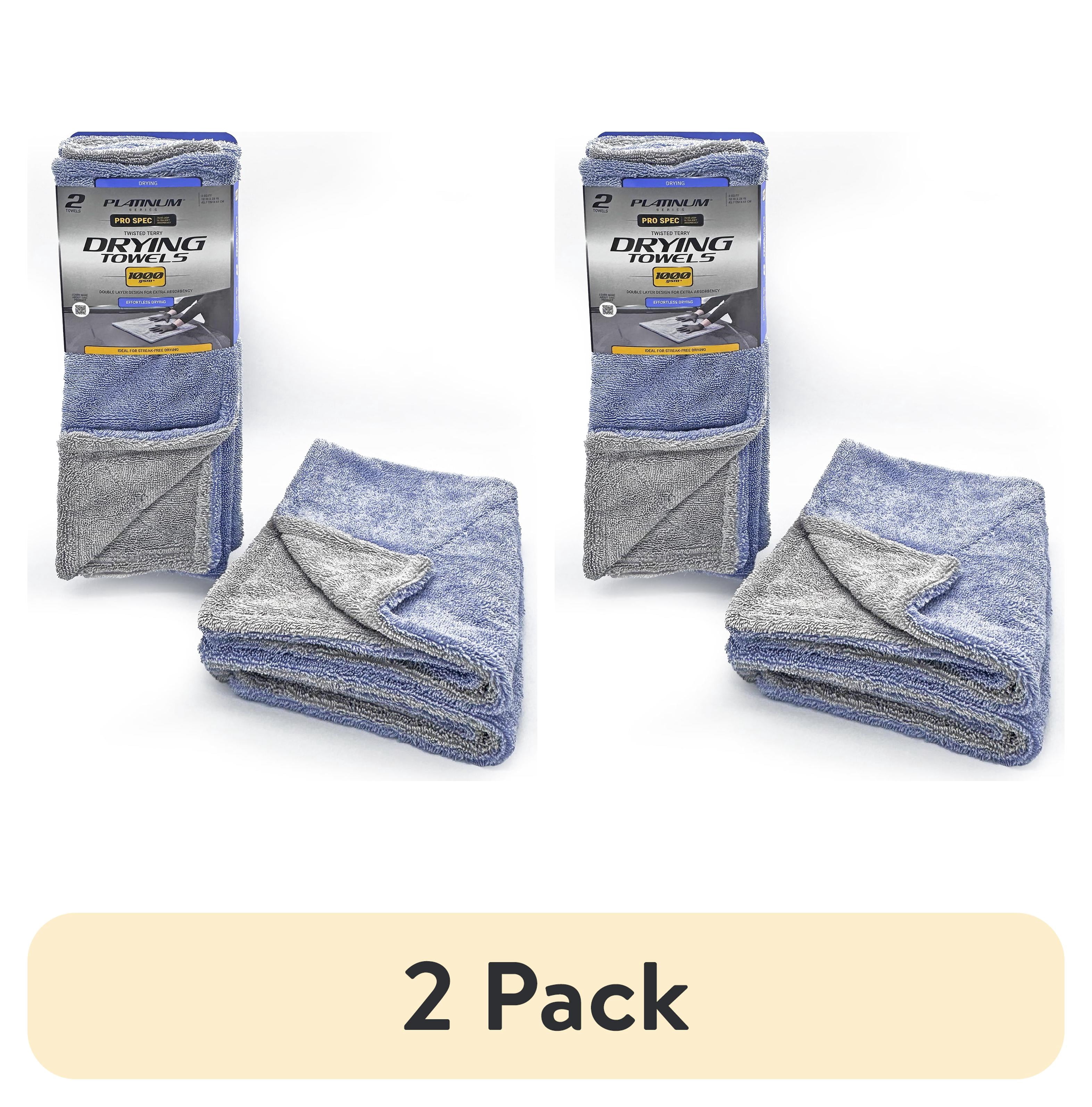 (2 pack) Platinum Series Pro Spec Car Cleaner Drying Towel, 1000GSM, Edgeless Twisted Loop Design, 2 pack
