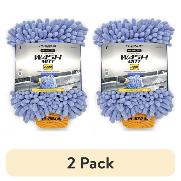 (2 pack) Platinum Series Pro Spec Extra-Large Chenille Microfiber Car Wash Mitt, 11" x 13" Scratch-Free Auto Detailing Glove