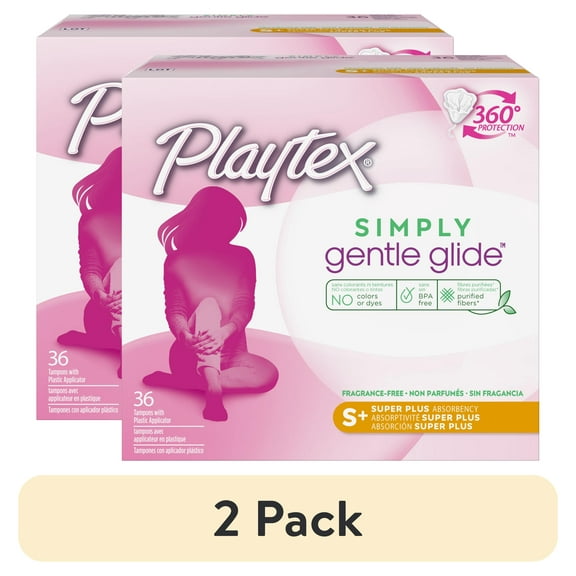 (2 pack) Playtex Simply Gentle Glide Tampons, Unscented, Super Plus, 36 Ct