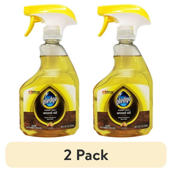 (2 pack) 2 Pack - Pledge Wood Oil, Expert Care, Trigger Spray – Moisturizes & Revives with Orange Scent, 16 oz