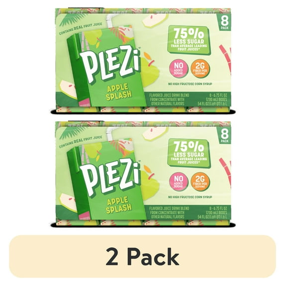 (2 pack) Plezi Apple Splash Kids Juice Drink 6.75oz 8pk Juice Box