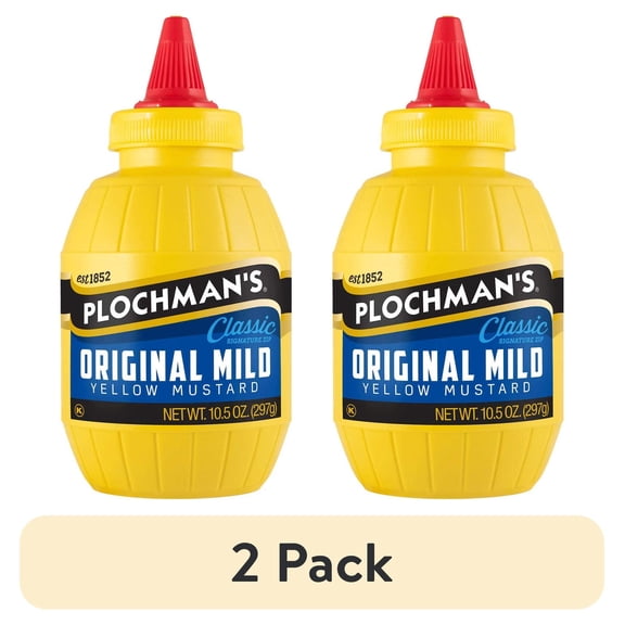 (2 pack) Plochman, Mild Yellow Mustard, 10.5 oz, Classic Squeeze Barrel