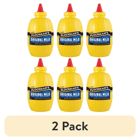 (2 pack) Plochman's Original Mild Classic Yellow Mustard, Classic Signature Zip, 19 Ounce Bottle, 6-Pack