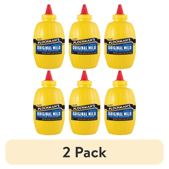 (2 pack) Plochman's Original Mild Classic Yellow Mustard, Classic Signature Zip, 19 Ounce Bottle, 6-Pack