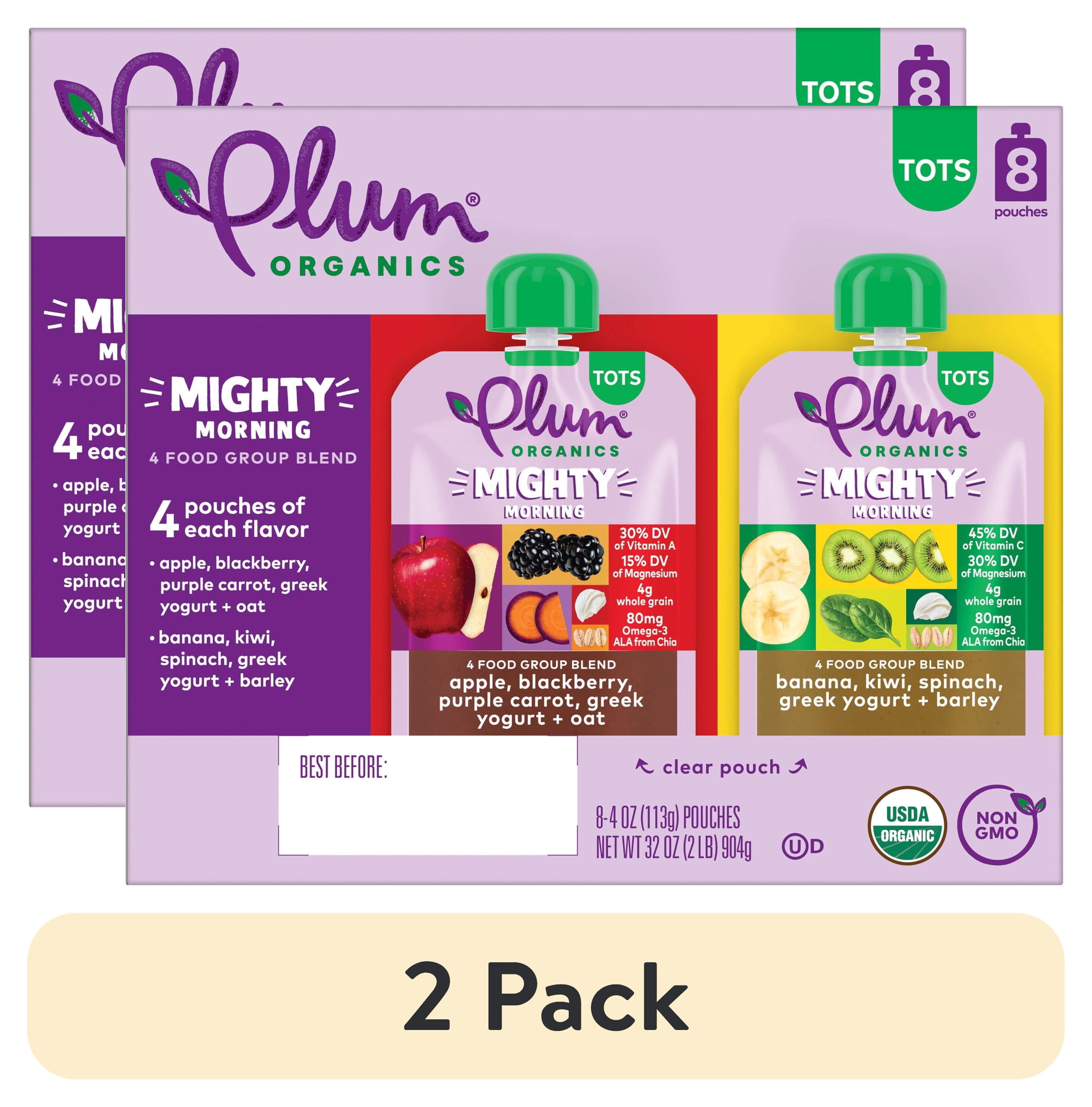 (2 pack) Plum Organics Tots Mighty Morning 4 Food Group Blend Variety 4oz Pouch-8-Pack