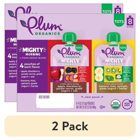 (2 pack) Plum Organics Tots Mighty Morning 4 Food Group Blend Variety 4oz Pouch-8-Pack