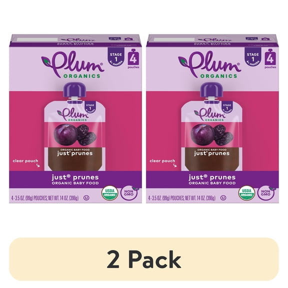 (2 pack) Plum Organics® Stage 1 Organic Baby Food Just® Prunes 3.5oz Pouch-4-Pack