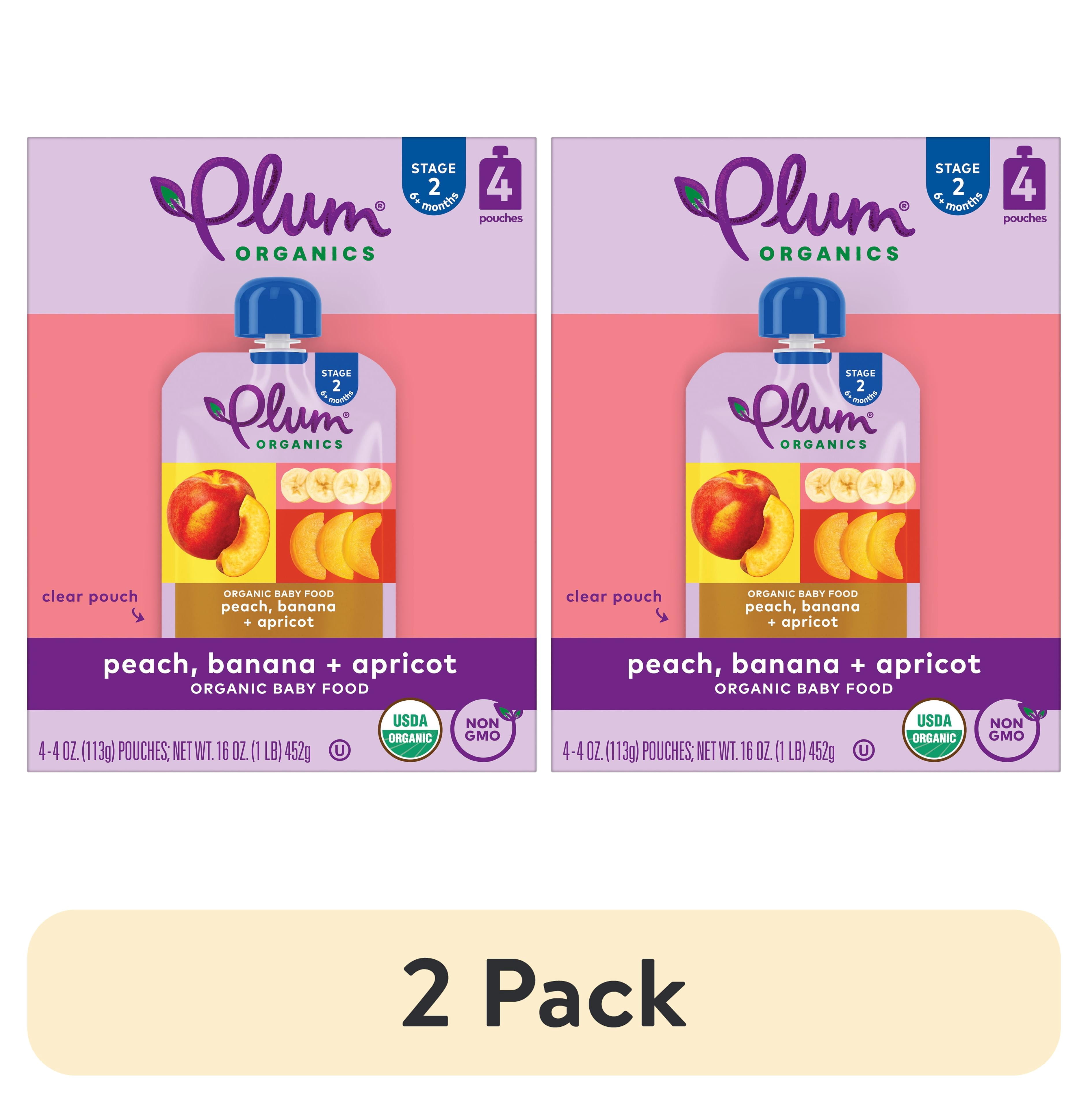 (2 pack) Plum Organics Stage 2 Organic Baby Food Peach, Banana and Apricot 4oz Pouch-4-Pack