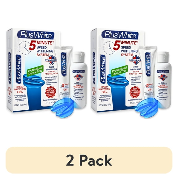 (2 pack) Plus White 5 Minute Speed Whitening System – Fast & Effective Teeth Whitening Gel & Professional Dental Tray & Dental Whitening Rinse