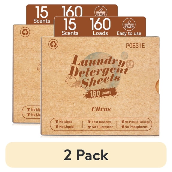 (2 pack) Poesie Laundry Detergent Sheets, Citrus Scent, High Efficiency, 160 Count, 1 Pack