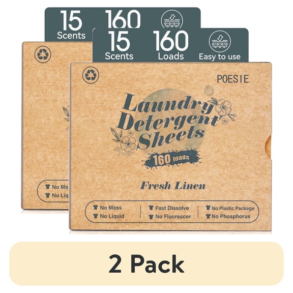 (2 pack) Poesie Laundry Detergent Sheets, Fresh Linen Scent, High Efficiency, 160 Count, 1 Pack