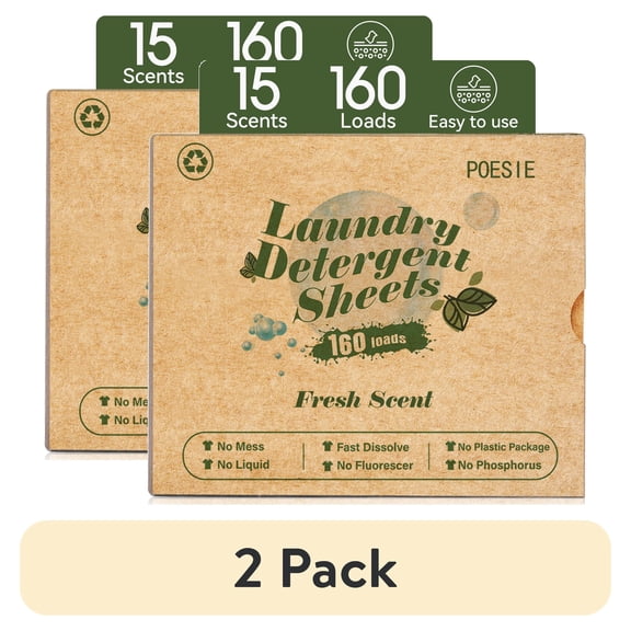 (2 pack) Poesie Laundry Detergent Sheets, Fresh Scent, No Waste, 160 Count, 1 Pack